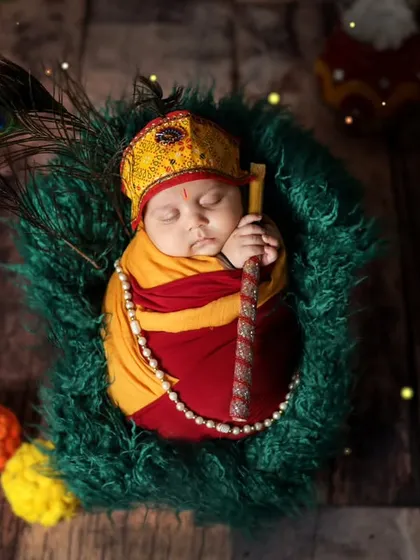 A sleeping newborn as Bal Gopal. Even the tiniest babies can be a part of our festive shoots, and the results are always so precious.