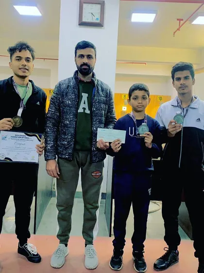 My students from the Rohini branch after winning medals at the 4th Sikh Games in 2023. We support our shooters in various competitive events.