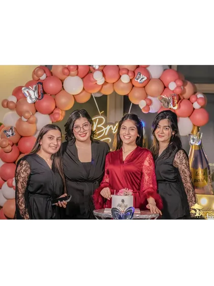A group photo of the bride and her squad at the bachelorette party.