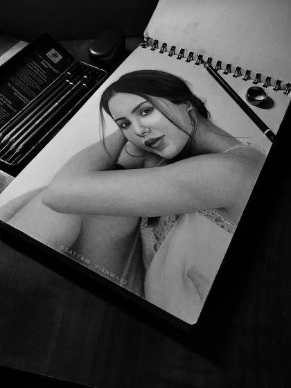 A finished portrait of Sonam Bajwa, done with Staedtler Mars Lumograph black pencils to achieve deep, rich blacks and soft tones.