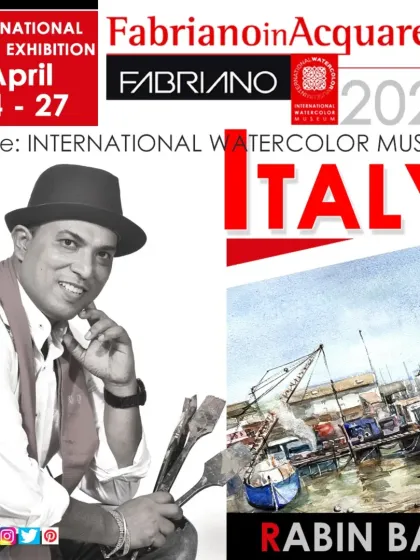 The official poster for my participation in the Fabriano in Acquarello 2025 international group exhibition in Italy.
