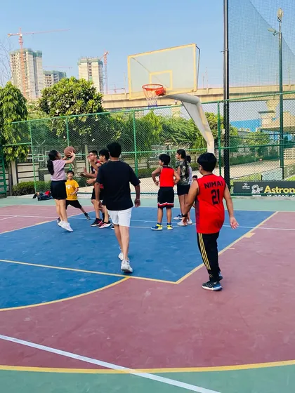 A female player looks for an open shot.