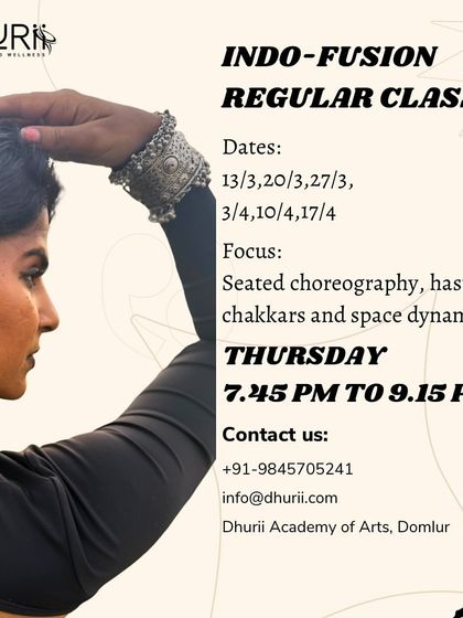 Flow with grace and rhythm in our Indo-Fusion regular classes. These sessions focus on seated choreography, hastas (hand gestures), chakkars (spins), and space dynamics.