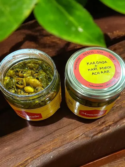 This is my special Karonda and Hari Mirchi ka Achaar, a unique combination you might not find elsewhere. The tartness of the karonda (Bengal currant) pairs wonderfully with the heat of green chillies, creating a truly memorable flavour.