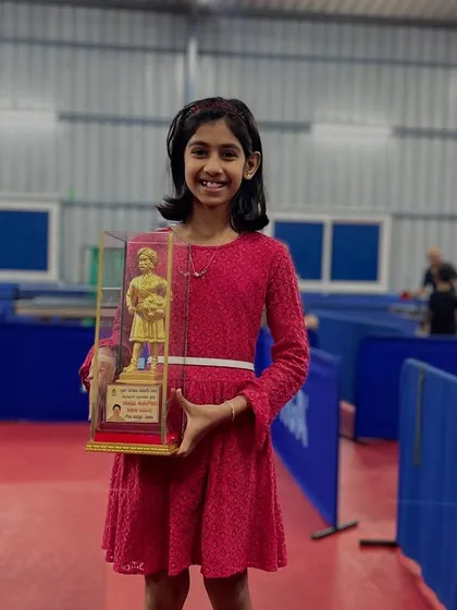 The journey to greatness starts young. Here is our youngest star, Saksha, at just 10 years old, being honored with the Nadaprabhu Kempegowda Award for her incredible achievements in table tennis.