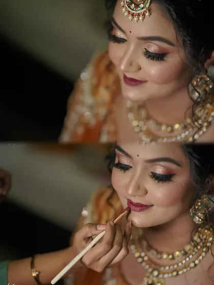 A behind-the-scenes shot of the lipstick application, showing the precision and care I take.