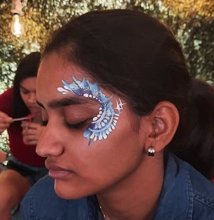 An intricate design in shades of blue with detailed patterns, perfect for a fantasy theme.