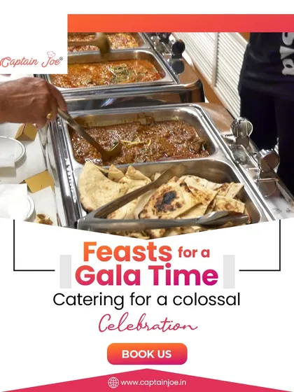 We provide feasts for a gala time. This image of a guest being served from a buffet of naan and curries is perfect for showcasing our ability to handle colossal celebrations.
