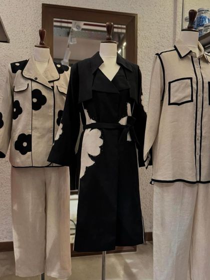 Another view of the stylish black and white linen outfits, perfect for a sophisticated yet comfortable look.