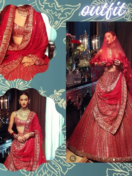 Outfit inspiration for a classic bride, featuring elegant silhouettes, rich red fabrics, and intricate embroidery that never goes out of style.
