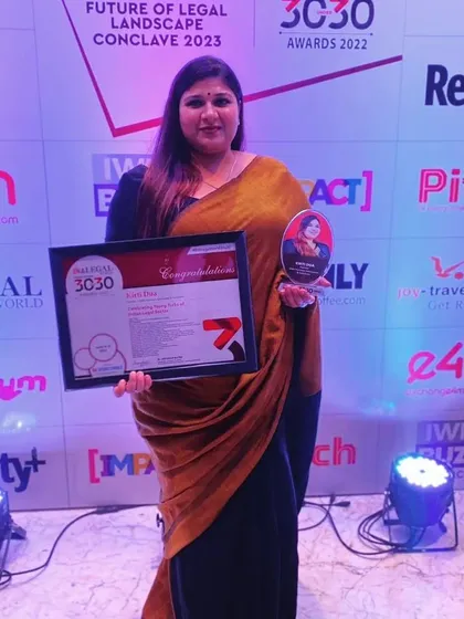 Our firm's strength comes from our entire team. Here, our Partner Kirti Dua is recognized with the BW Legal 30 under 30 award, highlighting our collective commitment to excellence and legal innovation.