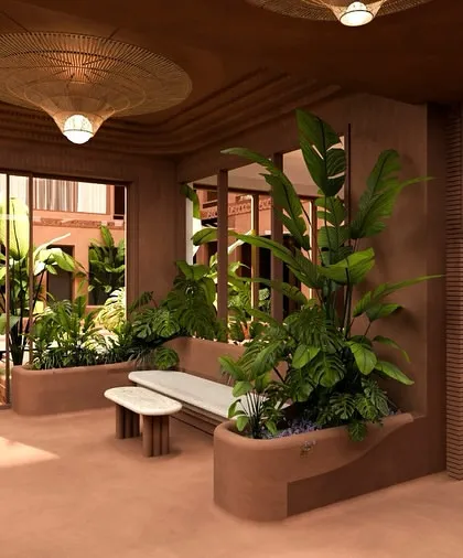 The path flows from the corridors into the restaurant, where curves embrace the space and textures invite touch. The design creates an atmosphere that is both intimate and alive.