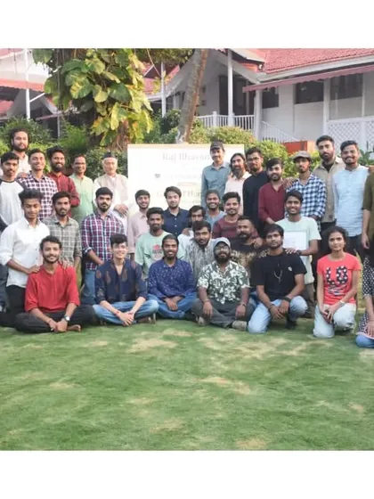 A group photo from the "Glory of Heritage" landscape painting workshop at Raj Bhavan, Mumbai.