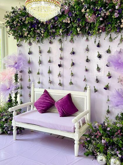 A serene and beautiful Ruksati (farewell) ceremony for Maria and Umar. The lavender theme was carried through with a floral wall, tulle flowers, and a stunning overhead floral installation.