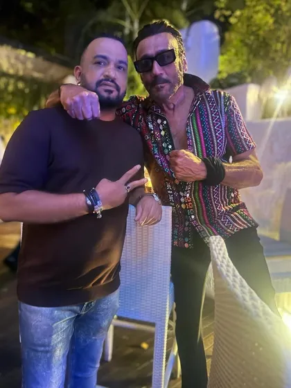 With the legendary Jackie Shroff at the "12th Fail" success party. Being the DJ for these celebrity events means I get to share the night with icons.