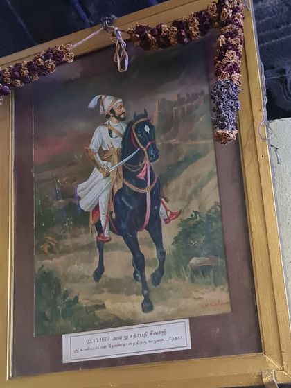 Another portrait of the great Chhatrapati Shivaji Maharaj at the Kalikambal temple. His life is an eternal inspiration for the defence of Dharma.