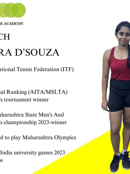 Meet Coach Kiara D’souza, an International Tennis Federation (ITF) athlete and national tournament winner. Her experience at the highest levels, including the Khelo India University Games, brings invaluable competitive insight to our team.