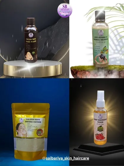 A collage showcasing the power of nature in my products. From skincare to haircare, we bring you the best of both worlds in every drop.