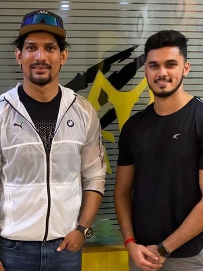 A picture with Rishank at the Evolution Academy. My goal is to make expert fitness coaching accessible to everyone in Kundapura.