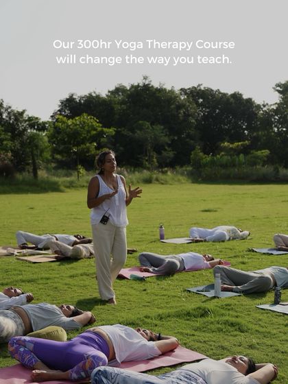 Our 300-hour Yoga Therapy Course will change the way you teach. Here, Neelam leads a Savasana session in nature, guiding students into deep relaxation, which is the ultimate goal of therapeutic yoga.