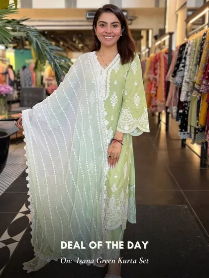 Here's the Isana Green Kurta Set, a beautiful ombre piece that's part of my deal of the day. It's a unique and eye catching outfit for any occasion.