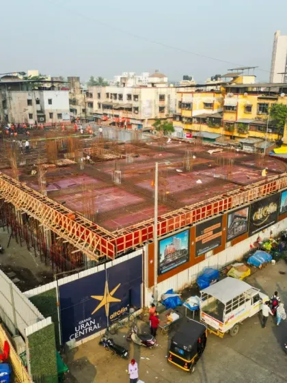 This aerial view focuses on the formwork and rebar layout of the construction project. Our high-resolution drone images provide technical details crucial for engineering and architectural review.