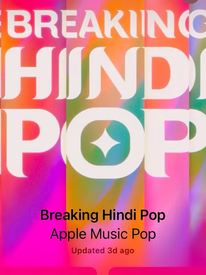 My song "Tasveer" featured on Apple Music's "Breaking Hindi Pop" playlist. This shows the editorial support and industry recognition my music has received on major streaming platforms.