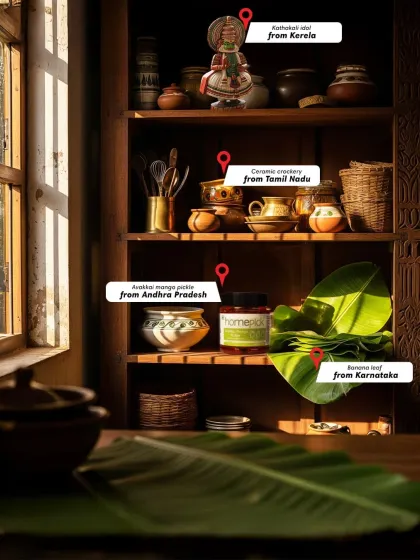 The South of India is rich in tradition, from Kathakali dolls of Kerala to the Avakkai mango pickle of Andhra Pradesh. We bring these authentic tastes to your kitchen shelf.