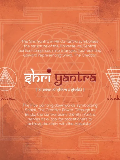 The conceptual mood board for our Shri Yantra theme, explaining the deep symbolism of Shiva and Shakti that we translated into the wedding decor.
