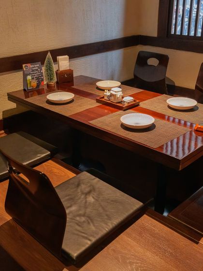 A closer look at our Koagari seating, where you can dine in the traditional Japanese style. The sunken floor design provides comfort while maintaining an authentic, floor-level dining feel.