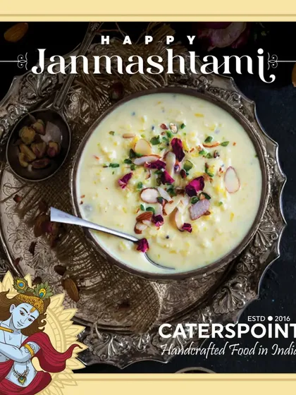 A rich and creamy kheer offered as part of our Janmashtami special menu. It's a traditional sweet made with love and devotion.