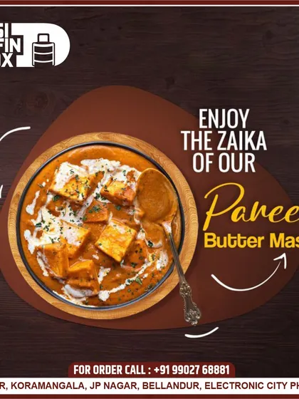 A close-up of our crowd-pleasing Paneer Butter Masala. The soft paneer cubes are simmered in a rich, creamy, and mildly spiced tomato gravy, a perfect and safe choice for any group gathering.