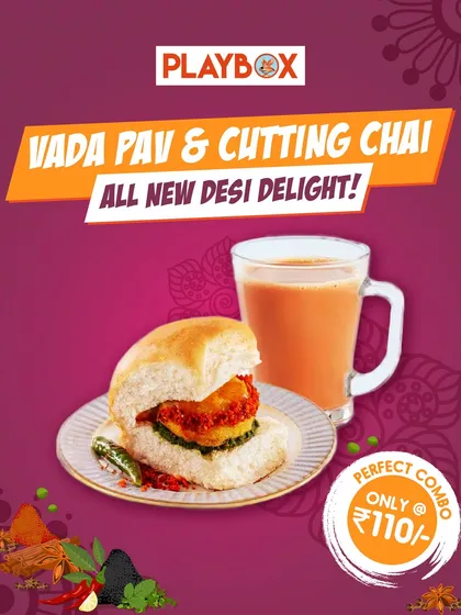 For the parents, we offer classic comfort food like this Vada Pav and Cutting Chai combo.