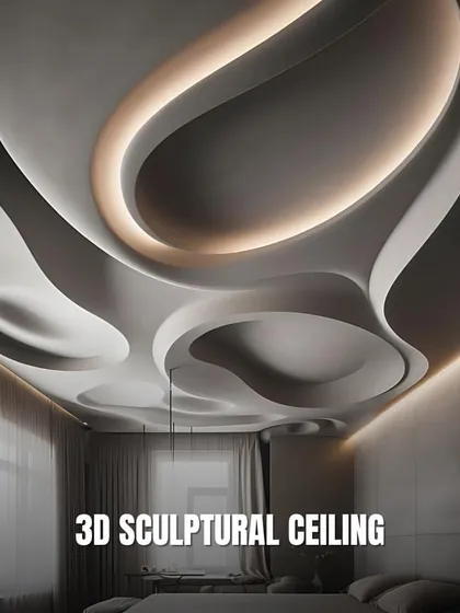Ceiling Idea: 3D Sculptural Ceiling. For a truly dramatic and artistic statement, a custom sculptural ceiling with integrated lighting can become the focal point of any room.