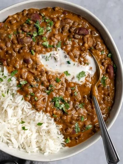 Dal Makhani and rice is another soul food I offer. It's a creamy, rich, and delicious dish that is available both in my tiffin service and on Swiggy/Zomato.