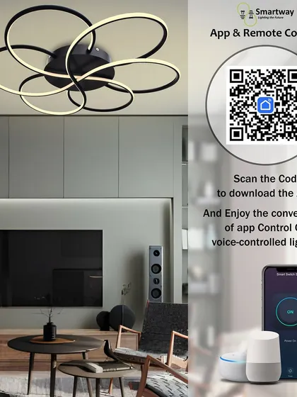 This modern floret ceiling light is another one of our smart fixtures. The QR code makes it easy to download the app for remote and voice control.