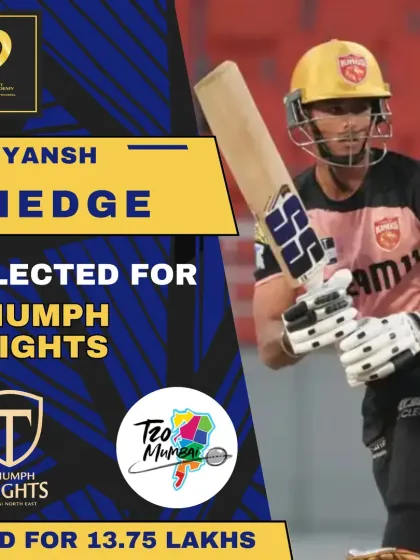 Suryansh Shedge was another high-value player, sold for 13.75 Lakhs to the Triumph Knights in the T20 Mumbai auction.