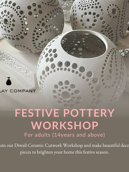 This poster announces our festive Diwali workshop focused on creating intricate ceramic cutwork lanterns. These workshops allow you to create your own unique decor pieces for the festival of lights.