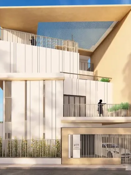 This is my design for the Anurag Residence, a home designed for an angular plot. The facade is a composition of interlocking volumes, with stepped terraces and vertical slits that create visual interest and allow ample sunlight into the common areas. The design balances privacy with a sense of openness.
