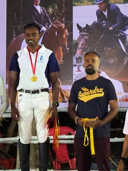 A gold medal performance at the Pondy Show. This podium shot celebrates a first-place finish for one of my dedicated young riders.