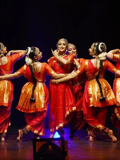 A beautiful moment from our performance of 'Madhava, Gopikavallabha', celebrating the stories of Lord Krishna with my wonderful troupe. The joy of dancing together is truly special.