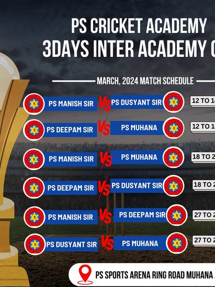 The match schedule for our 3-day Inter Academy Cup. Regular tournaments like these ensure our players are always match-ready and accustomed to the pressures of competitive cricket.