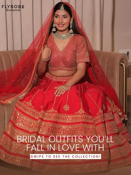 Fall in love with your bridal look. This red lehenga with a sparkling blouse and delicate net dupatta is perfect for the modern bride who loves a touch of tradition.