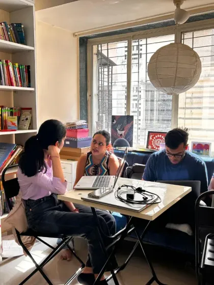 A candid shot of our interns collaborating at the Bookwallah office. Their time with us was about witnessing firsthand how stories can heal and safe havens can inspire.
