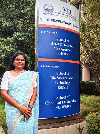 At the Sir M. Visvesvaraya Block at VIT, home to the School of Bio Sciences and Technology. The campus was breathtaking, especially in the early mornings.
