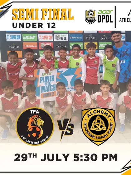 The road to the finals. A graphic announcing our U12 team's semi-final match against a tough residential academy in the DPDL Super Cup.