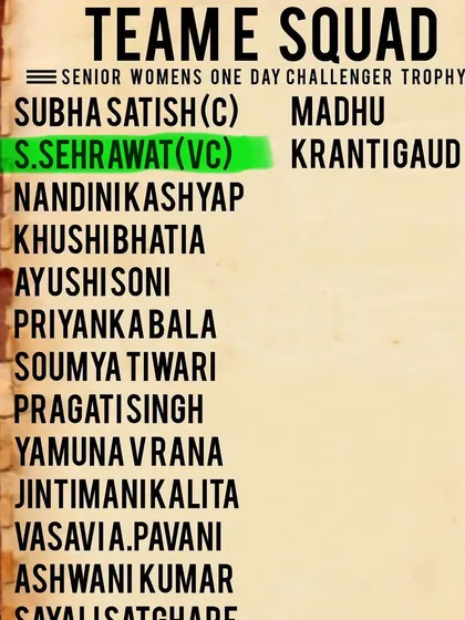 The official squad list showing S. Sehrawat selected as Vice-Captain. A testament to her leadership and skill.