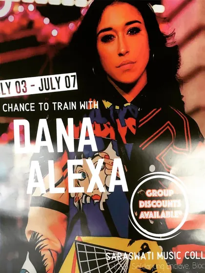 We bring the world's best talent to you. This poster announces our summer intensive workshop with international dance sensation Dana Alexa, giving our students in Delhi a chance to train with a global star.