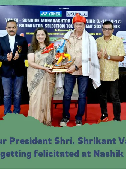Our President, Shri. Shrikant Vad, being felicitated by the Nashik District for his Shiv Chhatrapati Jeevan Gaurav award, a recognition of his contribution to sports across Maharashtra.
