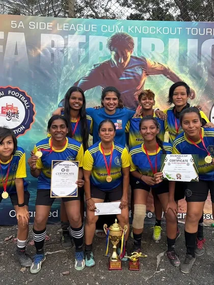 Champions. Our Bravo Women’s team celebrating their first 5-a-side tournament victory together.